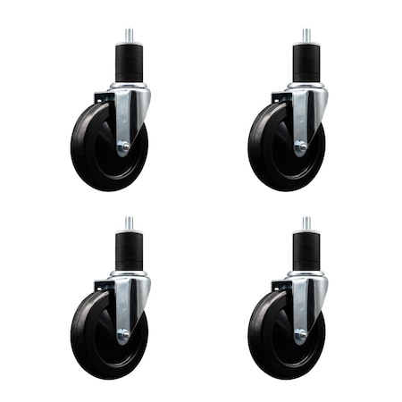Service Caster 5'' SS Hard Rubber Wheel Swivel 1-3/4'' Expanding Stem Caster Set, 4PK SCC-SSEX20S514-HRS-134-4